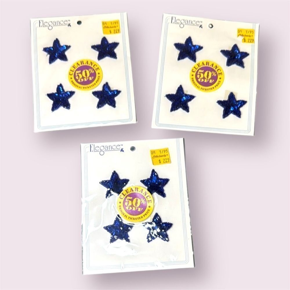 ELEGANCE Vintage 90s Blue Sequin Stars Appliques *NEW*